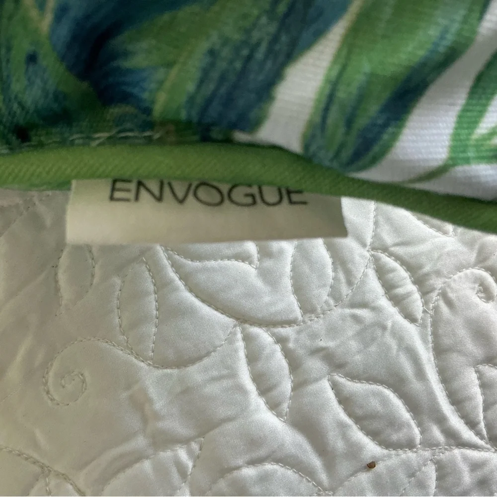 Set of 2 Envogue Green Leaf Pattern Pillows with a touch of blue.